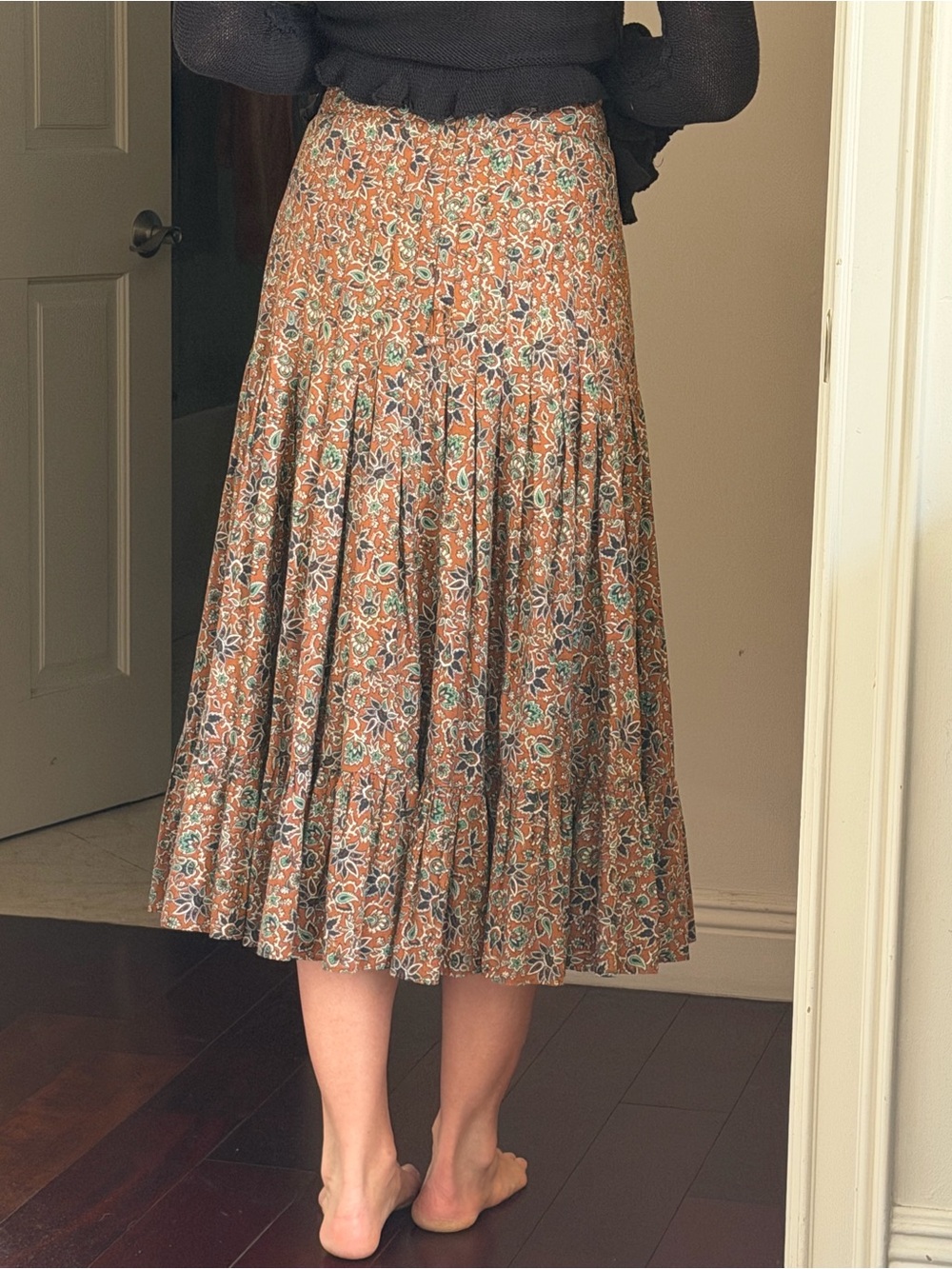 Veronica Beard Rust Brown Floral Pleated Midi Skirt